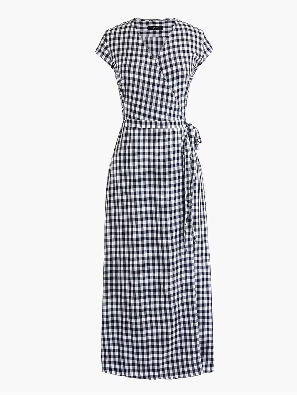J. Crew Deep Navy & White Gingham Midi Wrap Dress EUC Sz XL Cottagecore Preppy
